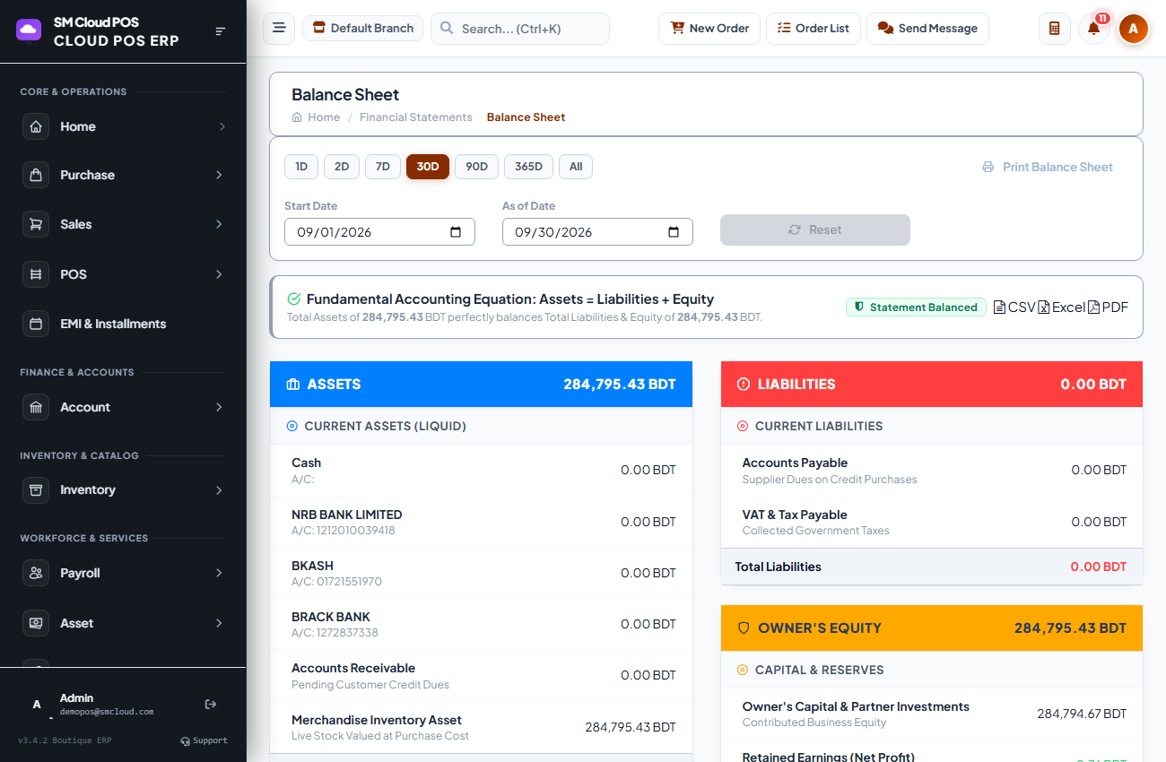 Real-time Balance Sheet & ERP Accounting module